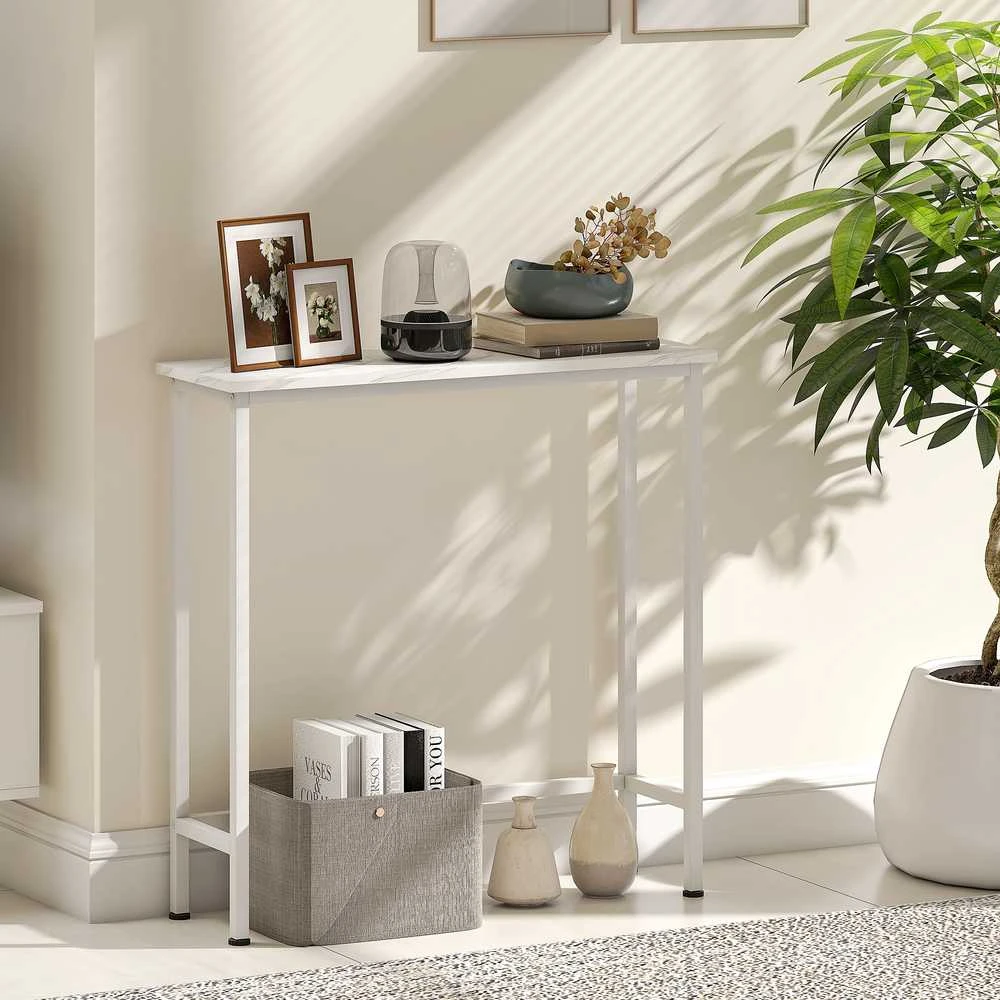 HOMCOM konsolinis stalas prieškambario stalas su reguliuojamais kojelėmis, apsauga nuo apsivertimo 75 x 24 x 76 cm mažam kambariui baltas