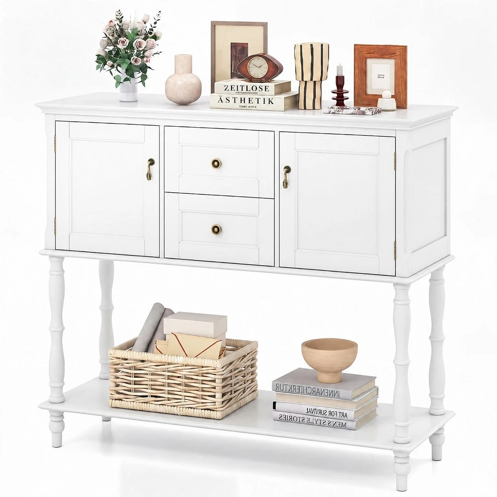 Konsolinis stalas su 2 stalčiais ir 2 spintelėmis, baltas, 101,6 × 35,6 × 86,4 cm