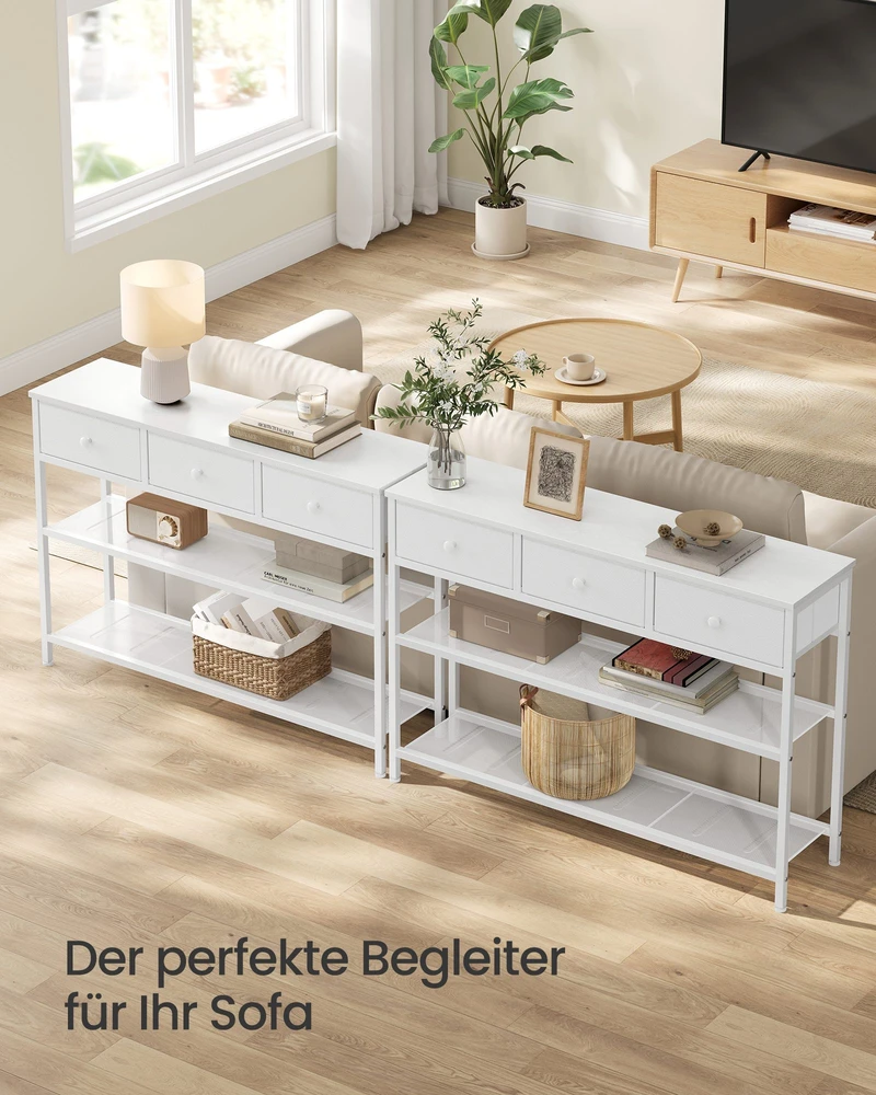 Songmics Konsolinis stalas su 3 stalčiais, baltas, 98,8 × 30 × 78,7 cm
