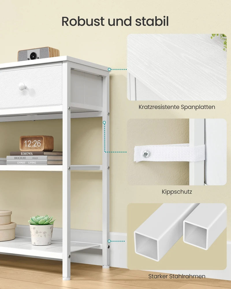 Songmics Konsolinis stalas su 3 stalčiais, baltas, 98,8 × 30 × 78,7 cm