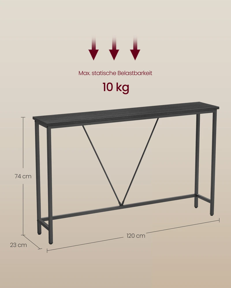 Songmics Konsolinis staliukas, juodos medienos rašto ir matinės juodos spalvos, 120 x 23 x 74 cm