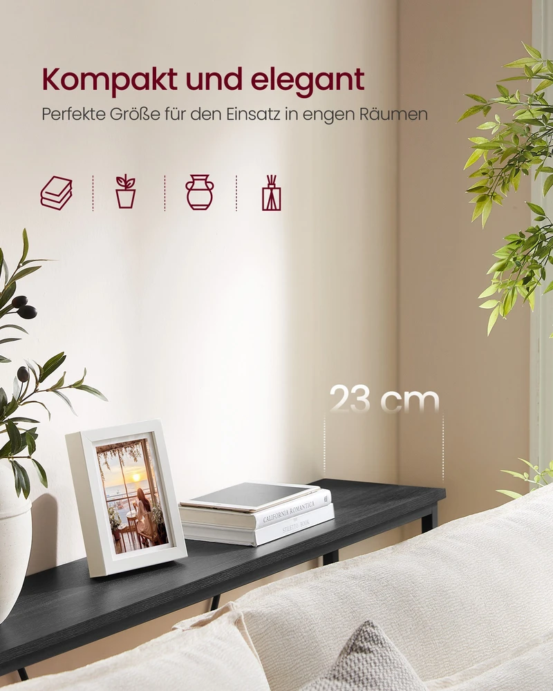 Songmics Konsolinis staliukas, juodos medienos rašto ir matinės juodos spalvos, 120 x 23 x 74 cm