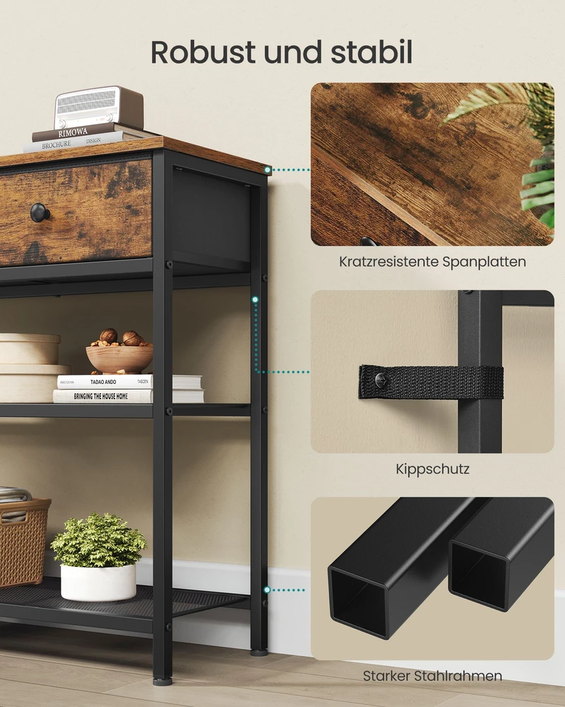 Songmics Konsolinis staliukas su 2 stalčiais, vintažinės rudos spalvos, 76,7 × 30 × 78,7 cm