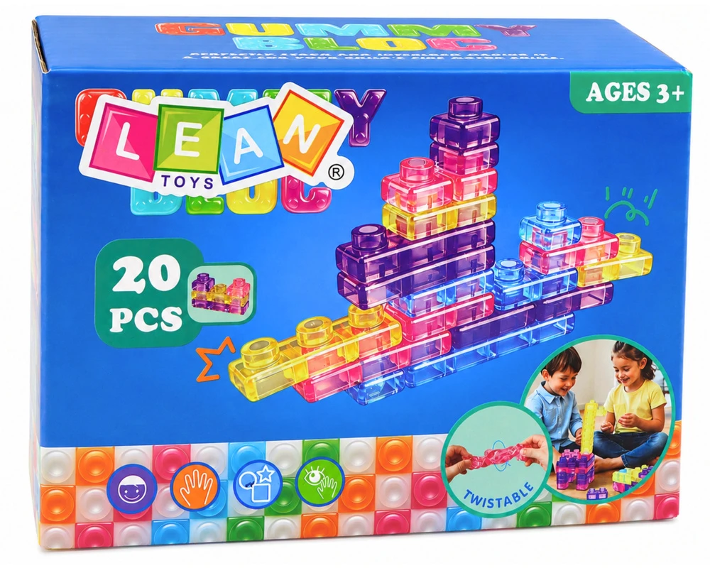 Lean Toys Konstrukcinės kaladėlės, lanksčios, skaidrios, 20 vnt.