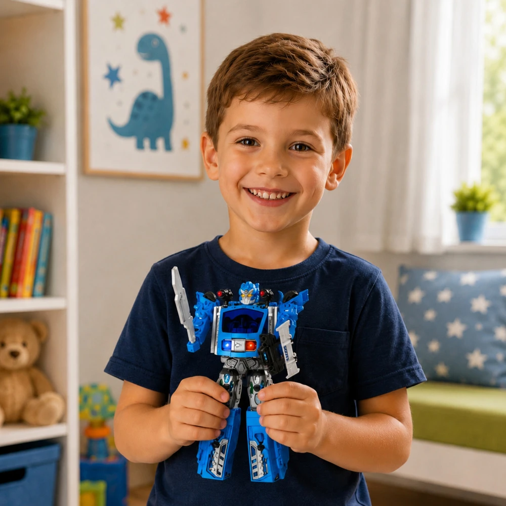 Lean Toys Konstruktorius policijos robotas 2-in-1 su šviesomis ir garsais, mėlynas, baltas, juodas, 46 × 33 × 13 cm, 29 dalių