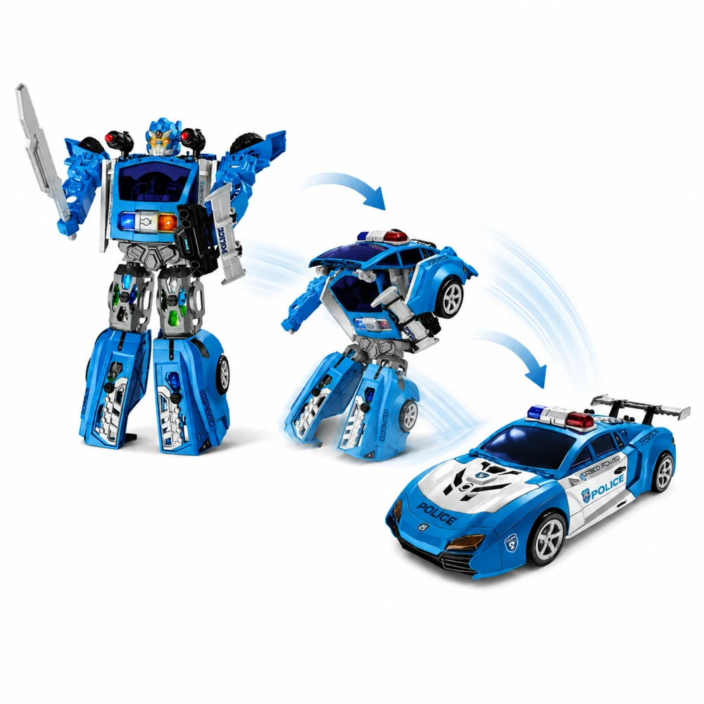 Lean Toys Konstruktorius policijos robotas 2-in-1 su šviesomis ir garsais, mėlynas, baltas, juodas, 46 × 33 × 13 cm, 29 dalių