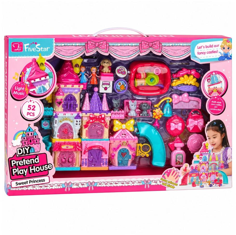 Lean Toys Konstruktorius „Princesės pilis“ su šviesos ir garso efektais, 52 dalių