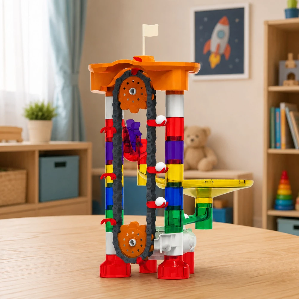 Lean Toys Konstruktorius su automatiniu rutuliukų keltuvu, įvairiaspalvis, 85 dalių