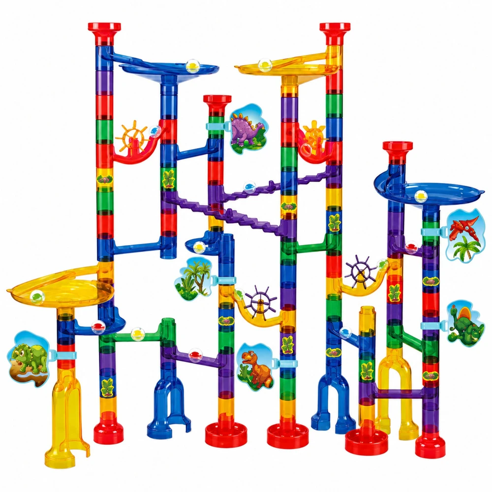 Lean Toys Konstruktorius su rutuliukų trasa, dinozaurų tema, įvairiaspalvis, 192 dalių