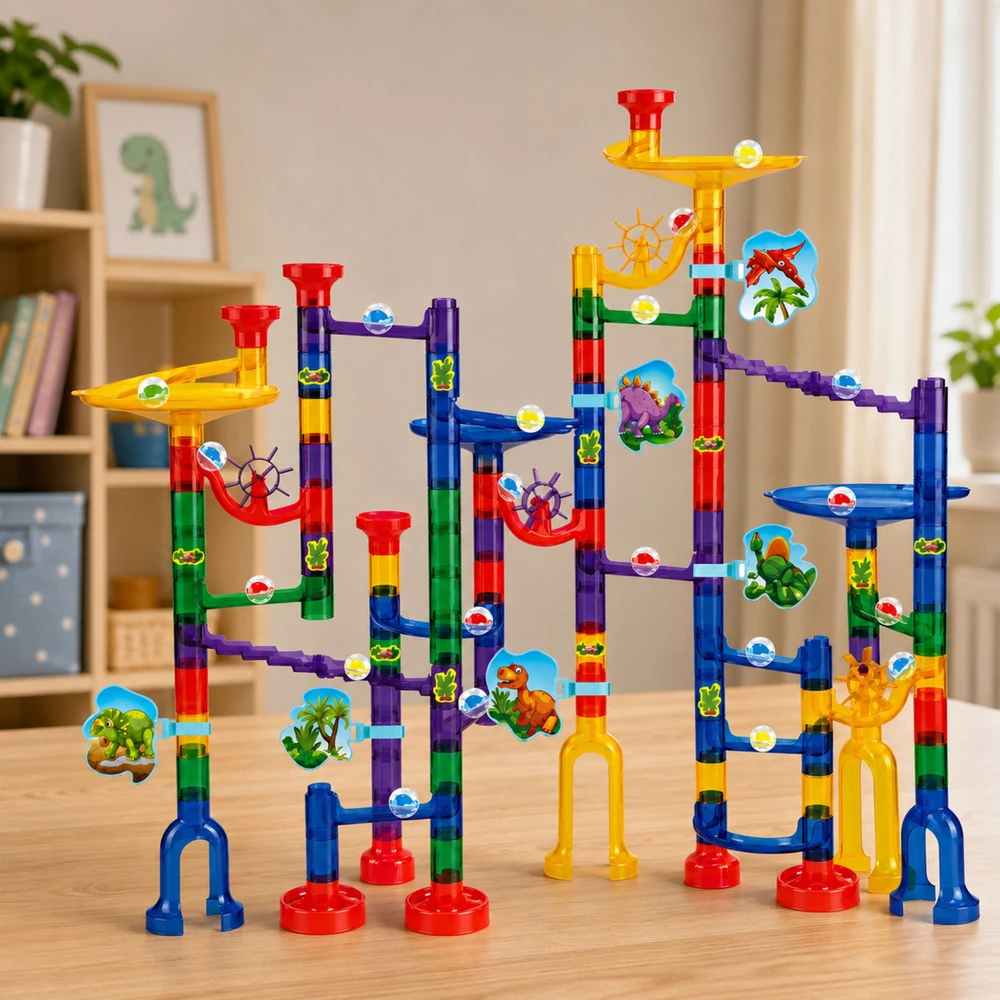 Lean Toys Konstruktorius su rutuliukų trasa, dinozaurų tema, įvairiaspalvis, 192 dalių