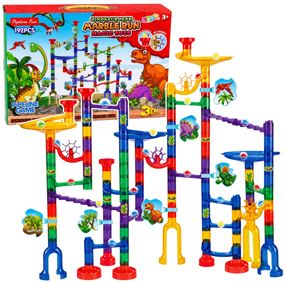 Lean Toys Konstruktorius su rutuliukų trasa, dinozaurų tema, įvairiaspalvis, 192 dalių