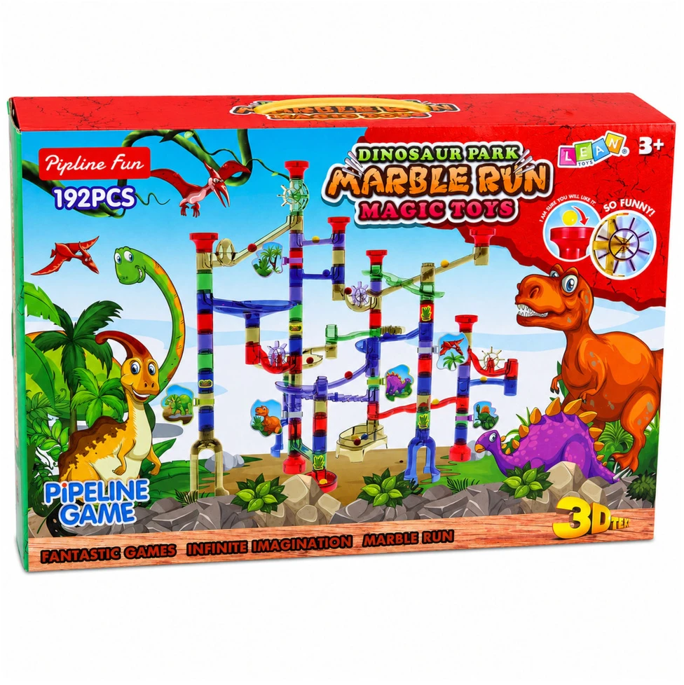 Lean Toys Konstruktorius su rutuliukų trasa, dinozaurų tema, įvairiaspalvis, 192 dalių