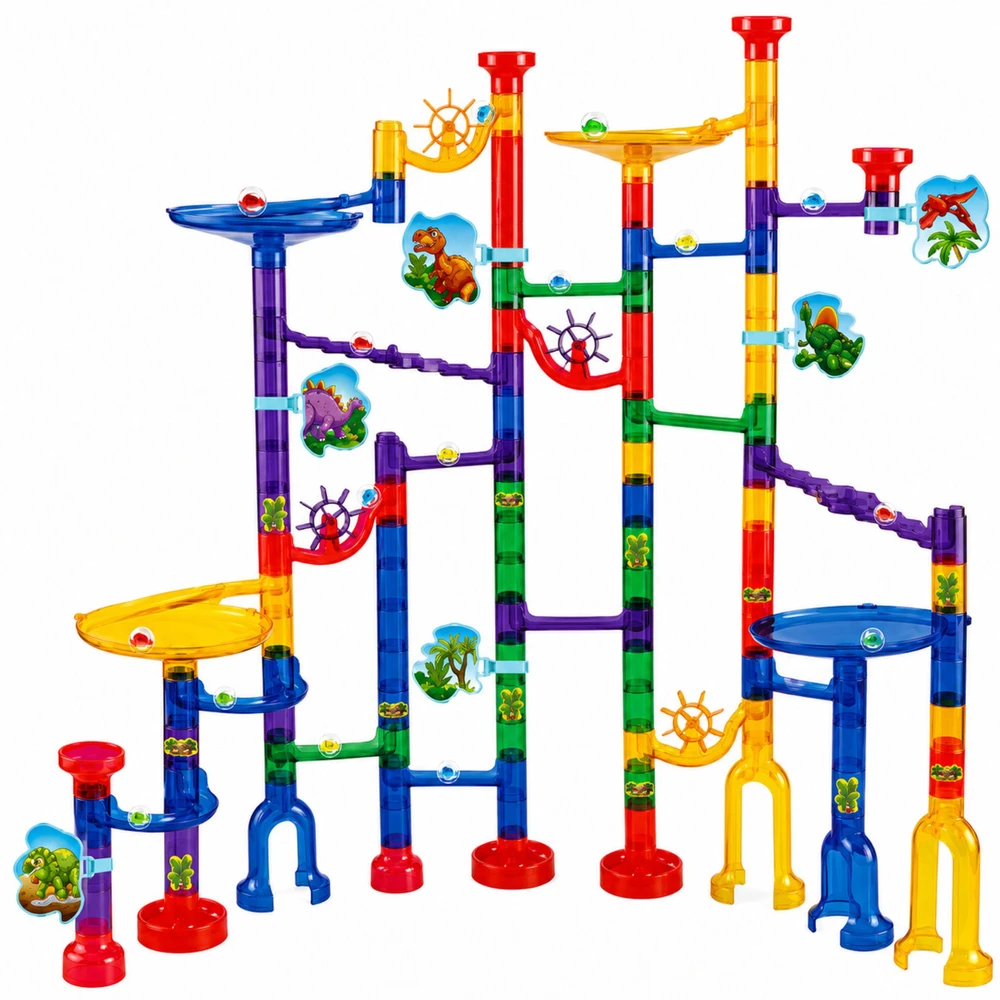 Lean Toys Konstruktorius su rutuliukų trasa, dinozaurų tema, įvairiaspalvis, 192 dalių