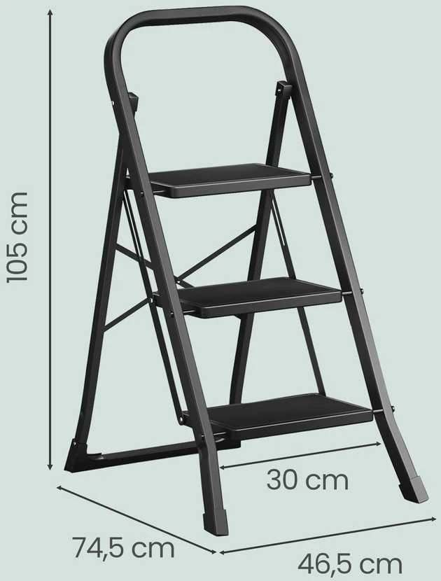 Songmics Kopėčios 3 pakopų juodi