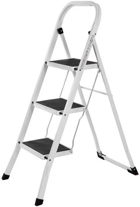 Songmics Namų ūkio kopėčios 3 pakopos Baltos spalvos