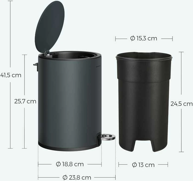 Songmics Kosmetinis kibirėlis 3 litrų su dangteliu žalios-pilkos spalvos