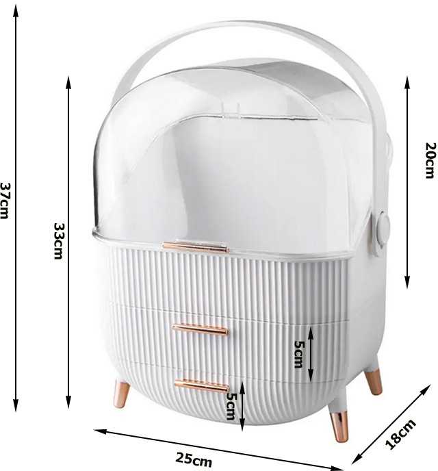 Kosmetikos dėklas su šoninėmis rankenomis ir stalčiais, 37 cm