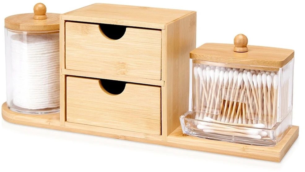 Eleganza Kosmetikos laikymo dėklas su stalčiukais, bambukinis, smėlio spalvos, 30 × 8 × 11,5 cm