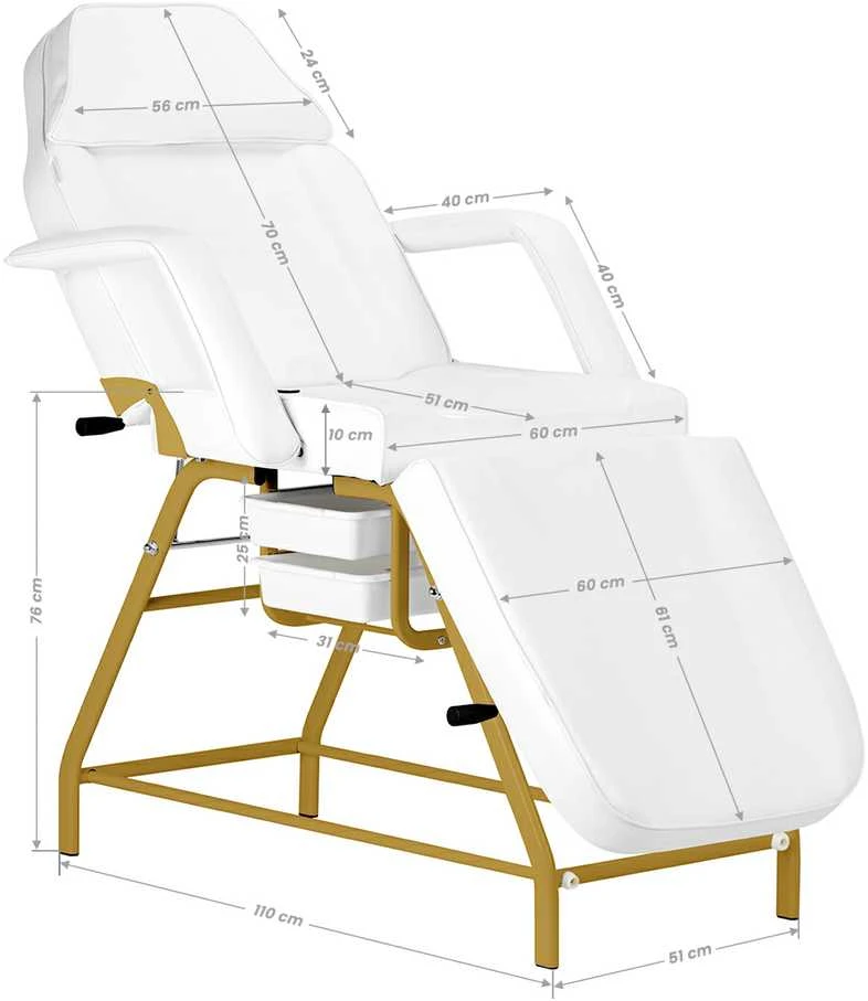 Activeshop Kosmetologinis krėslas BEAUTY CHAIR 557G MODEL GOLD Baltas