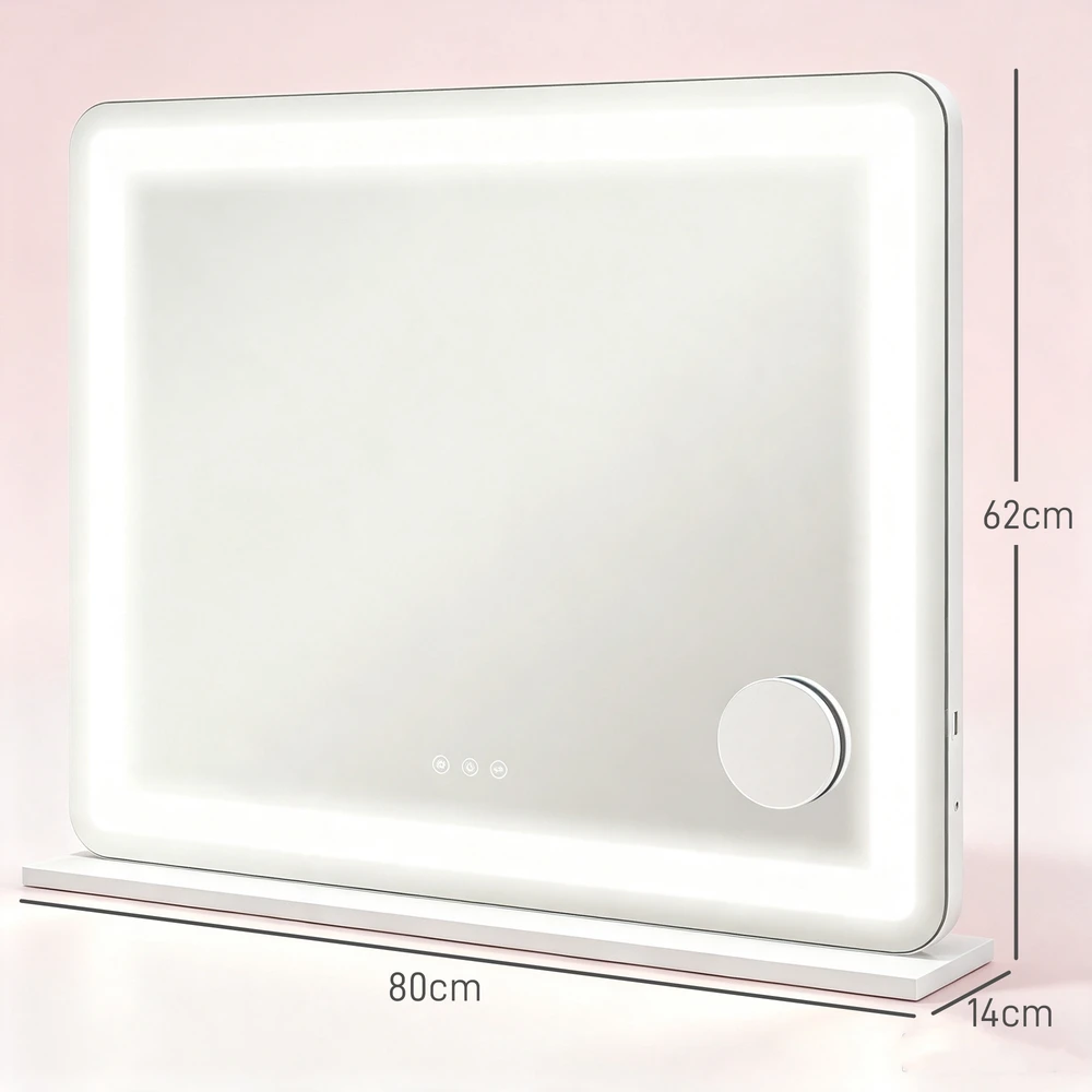 Kosmetinis LED veidrodis su USB jungtimi, baltas, 80 × 14 × 62 cm