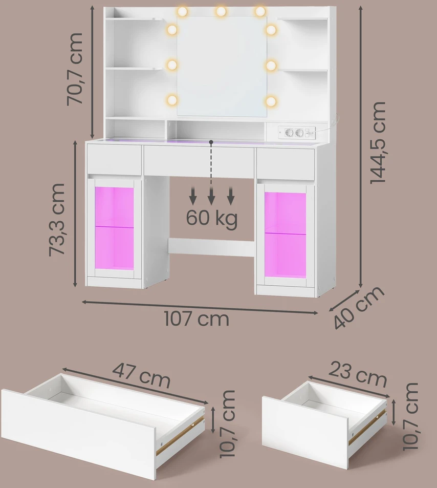Songmics Kosmetinis stalas 107 x 40 x 144,5 cm