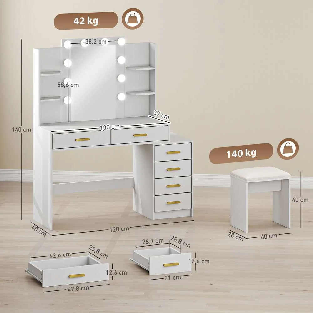 Kosmetinis stalas 120 × 40 × 140 cm
