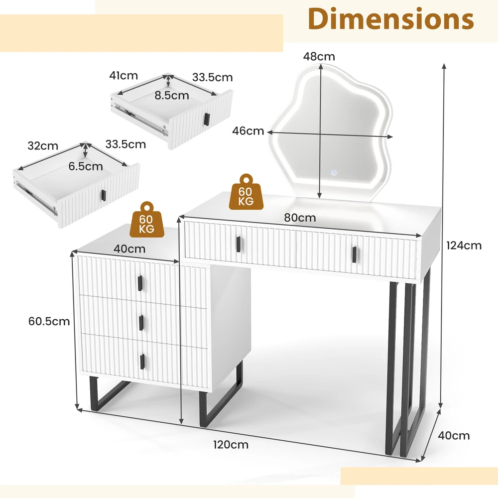 Kosmetinis stalas 120 x 40 x 124 cm