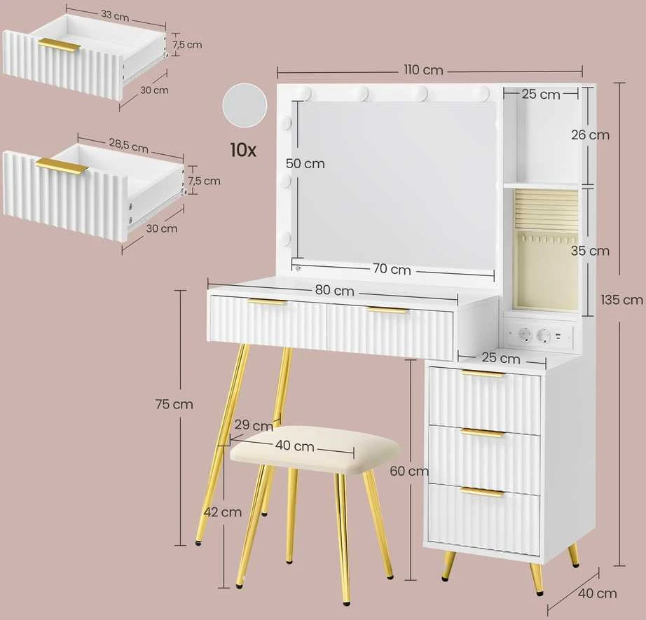 Songmics Kosmetinis staliukas 40 x 110 x 135 cm