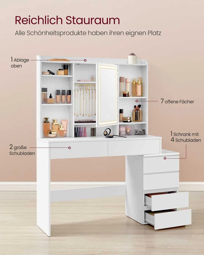 Songmics Vasagle Schminktisch mit LED-Beleuchtung modern wolkenweiß