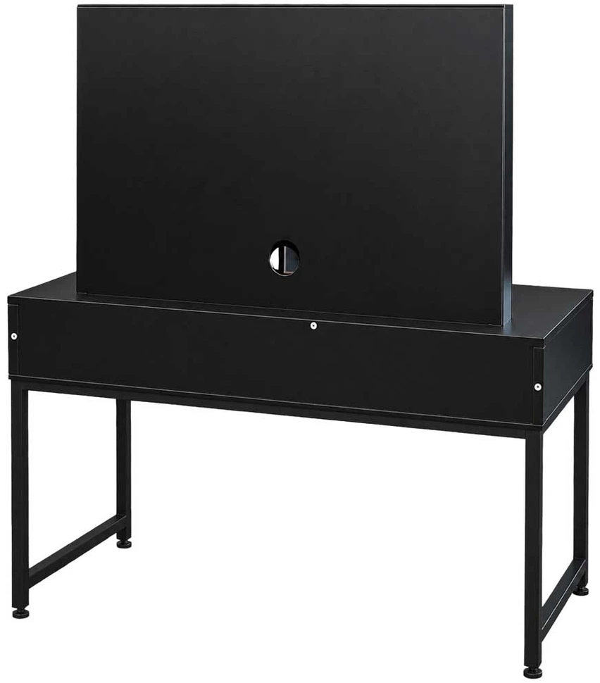 Kosmetinis staliukas su LED veidrodžiu ir stalčiumi, juodas su rudomis detalėmis, 143 × 104 × 50 cm