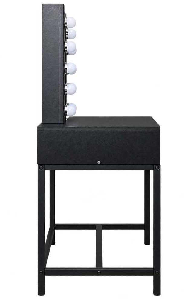 Kosmetinis staliukas su LED veidrodžiu ir stalčiumi, juodas su rudomis detalėmis, 143 × 104 × 50 cm