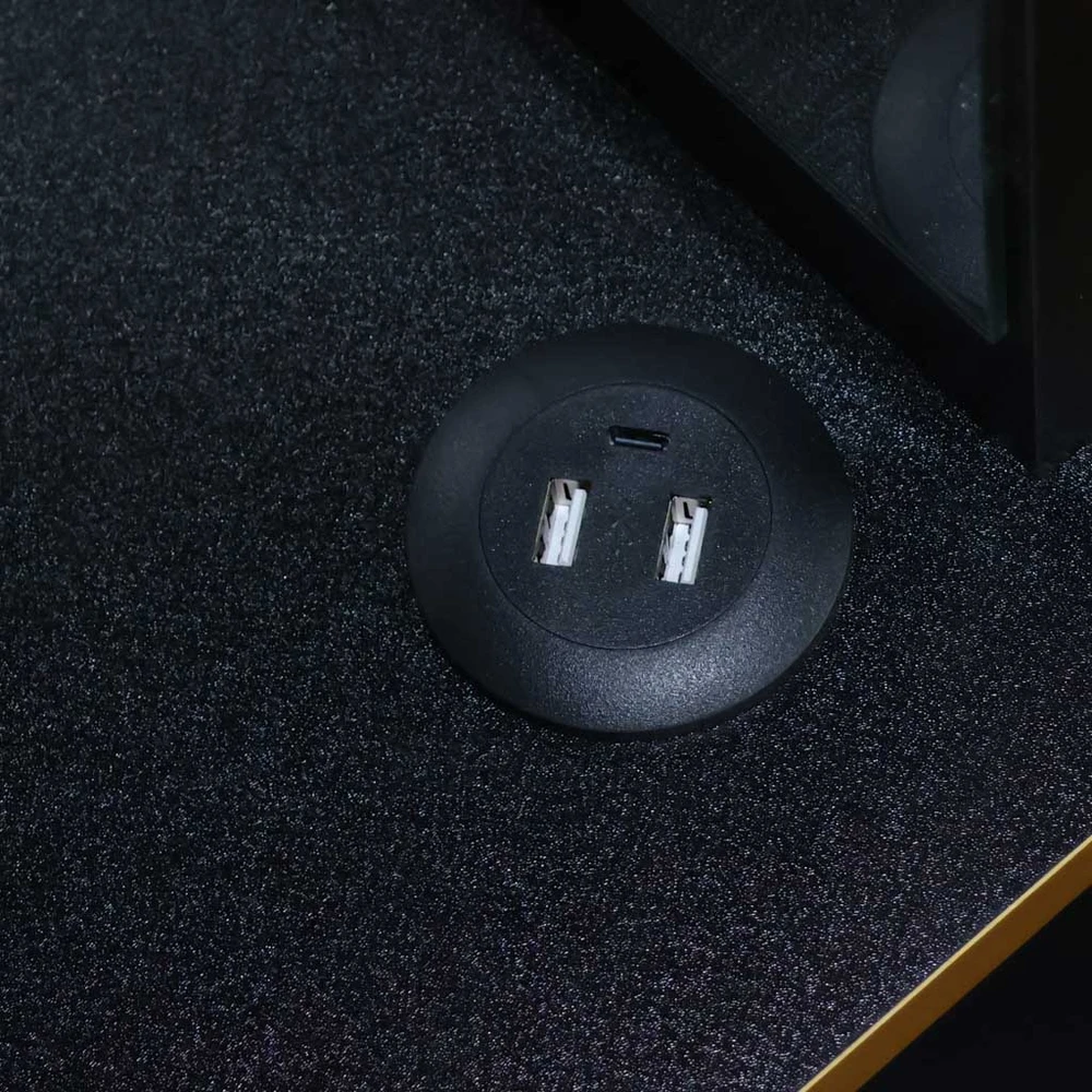 Kosmetinis staliukas su LED veidrodžiu ir USB įkrovimo skydeliu, juodas su auksinėmis detalėmis, 138 x 87 x 40 cm