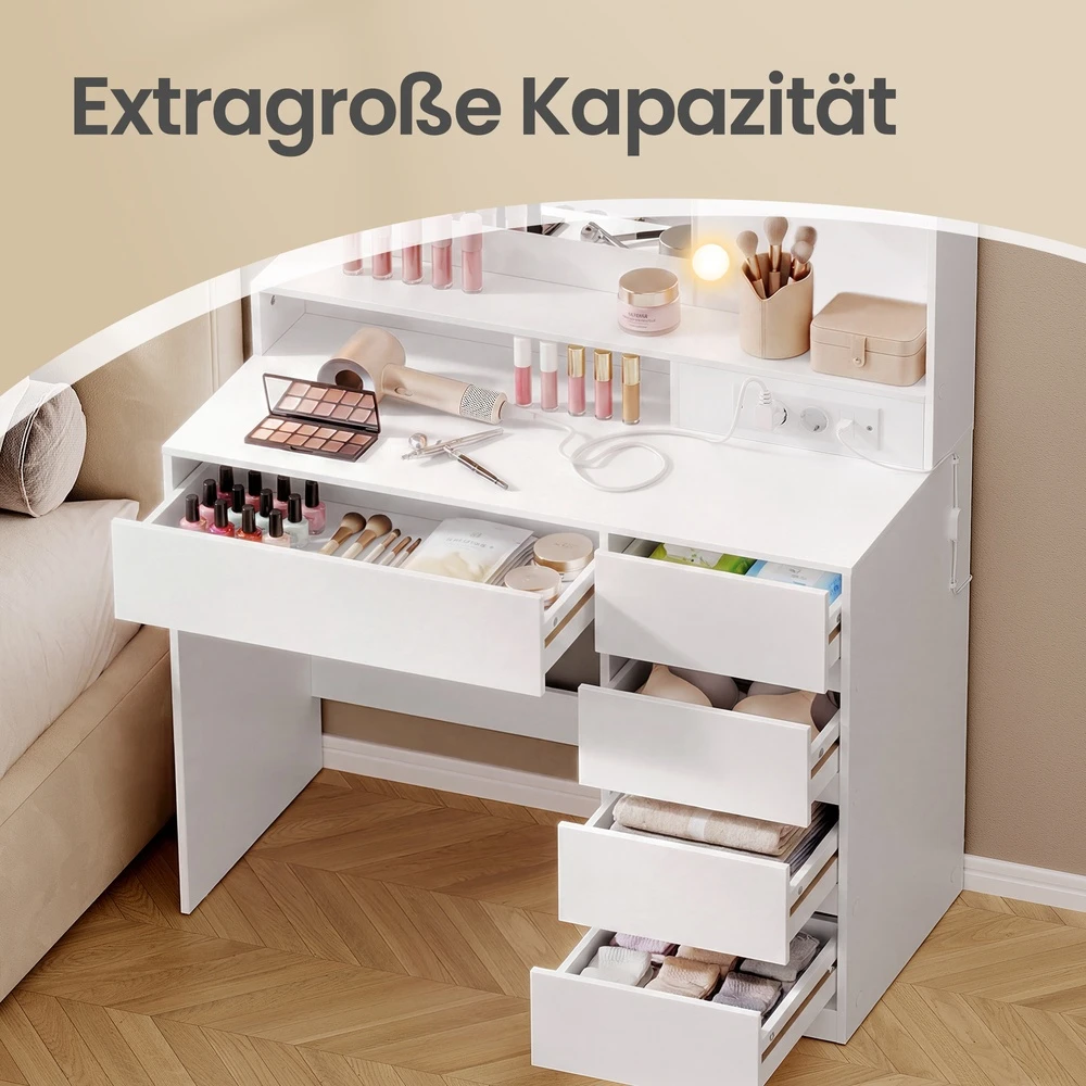 Songmics Kosmetinis staliukas su veidrodžiu ir LED apšvietimu, baltas, 80 × 40 × 144,3 cm