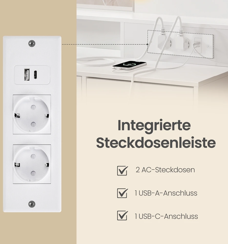 Songmics Kosmetinis staliukas su veidrodžiu ir LED apšvietimu, baltas, 80 × 40 × 144,3 cm