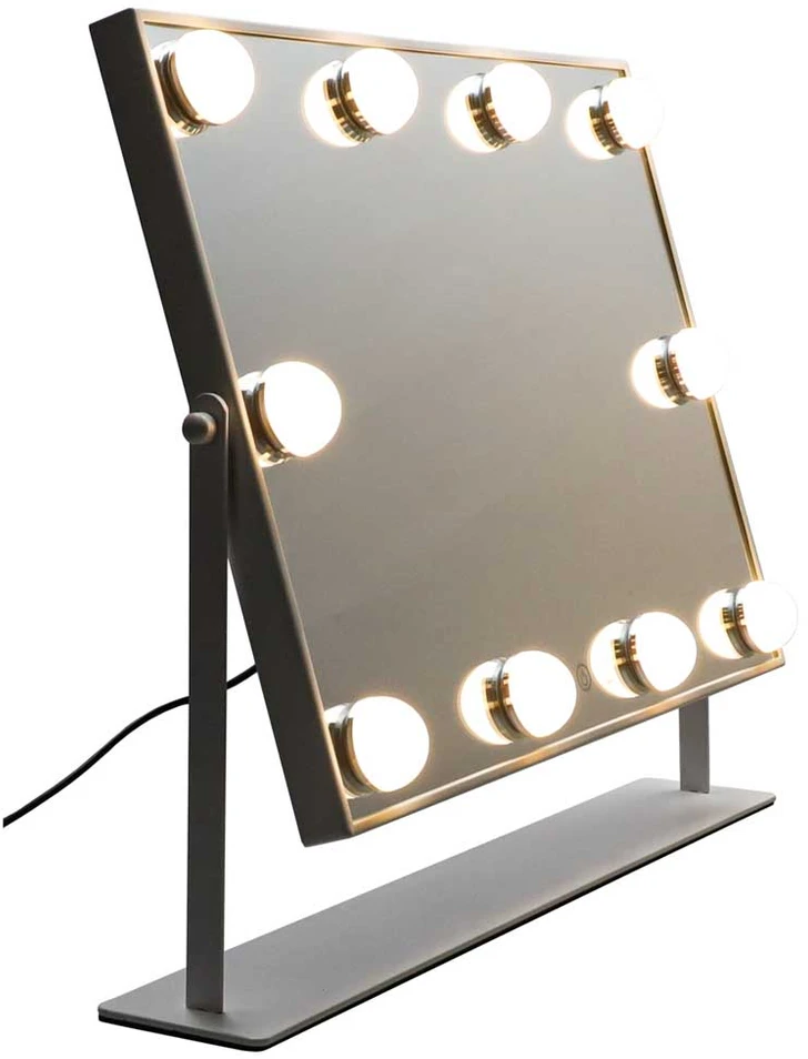 Kosmetinis veidrodis su 10 LED lempučių ir 3 šviesos spalvomis, baltas, 45 × 37 × 7,5 cm