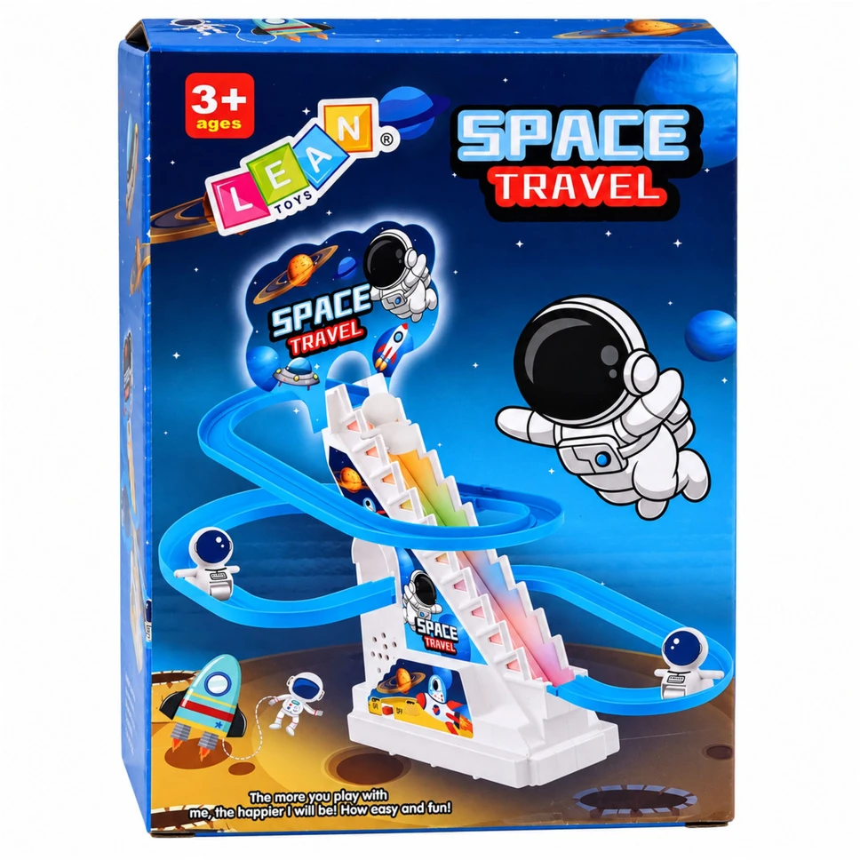 Lean Toys Kosminė astronautų trasa su judančiais laiptais ir šviesos bei garso efektais, mėlyna