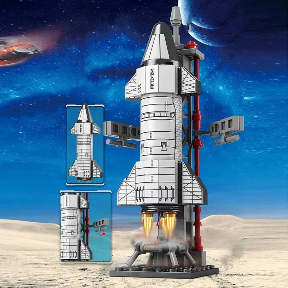 Lean Toys Kosminės Raketos Konstruktorius su Bokštu, 107 dalys