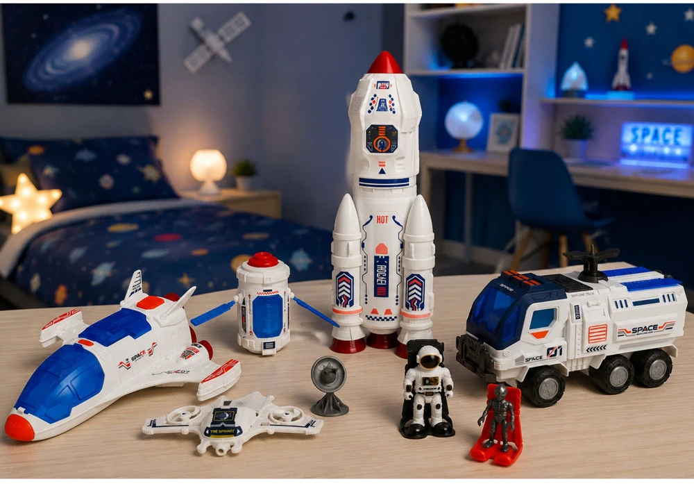Lean Toys Kosmoso žaislų rinkinys su raketa ir marsaeigiu