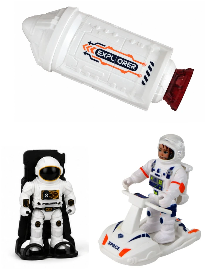 Lean Toys Kosmoso žaislų rinkinys su šviesos ir garso efektais, baltas, oranžinis ir mėlynas