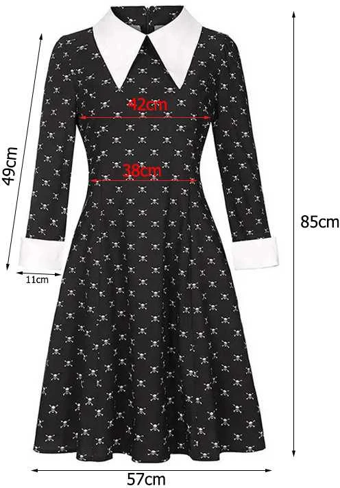 Kostiumas mergaitėms Wednesday Addams, 135–145 cm