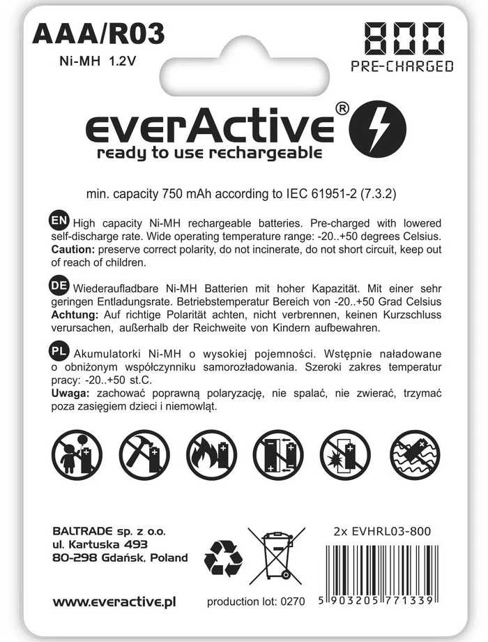 everActive AAA akumuliatorių pakuotės galinė dalis