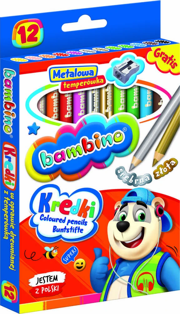 Lean School BAMBINO Mediniai pieštukai su rėmeliu 12 spalvų + galąstuvas