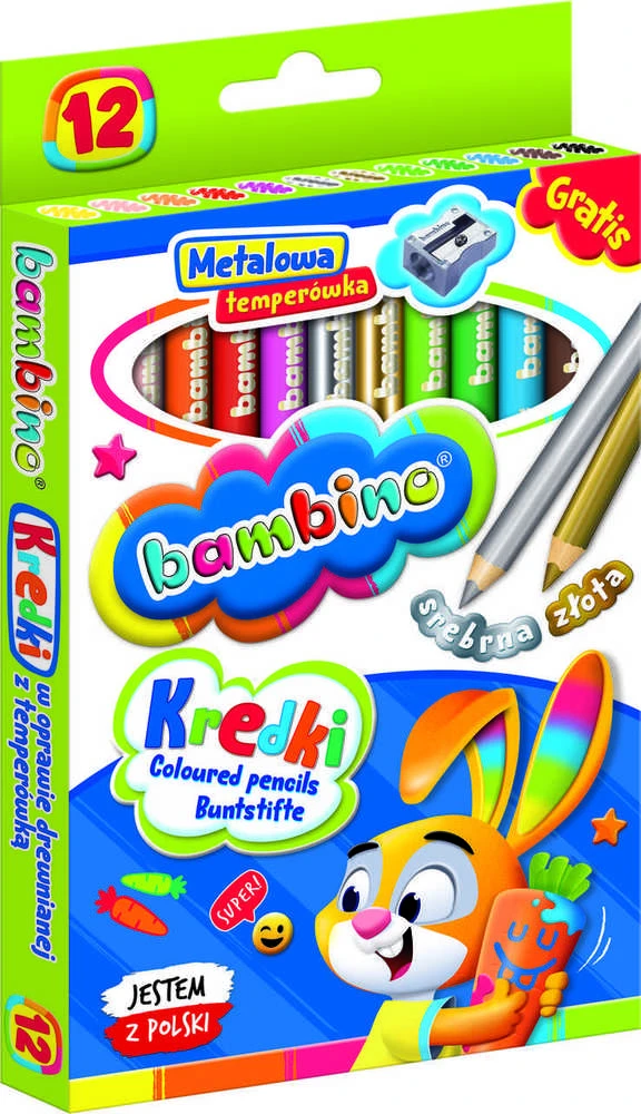 Lean School BAMBINO Mediniai pieštukai su rėmeliu 12 spalvų + galąstuvas