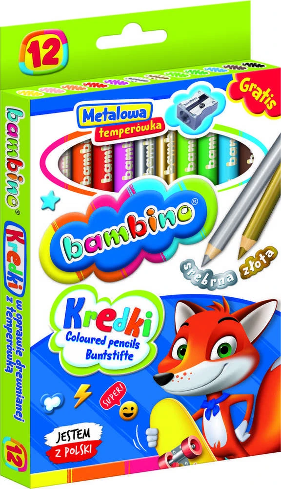 Lean School BAMBINO Mediniai pieštukai su rėmeliu 12 spalvų + galąstuvas