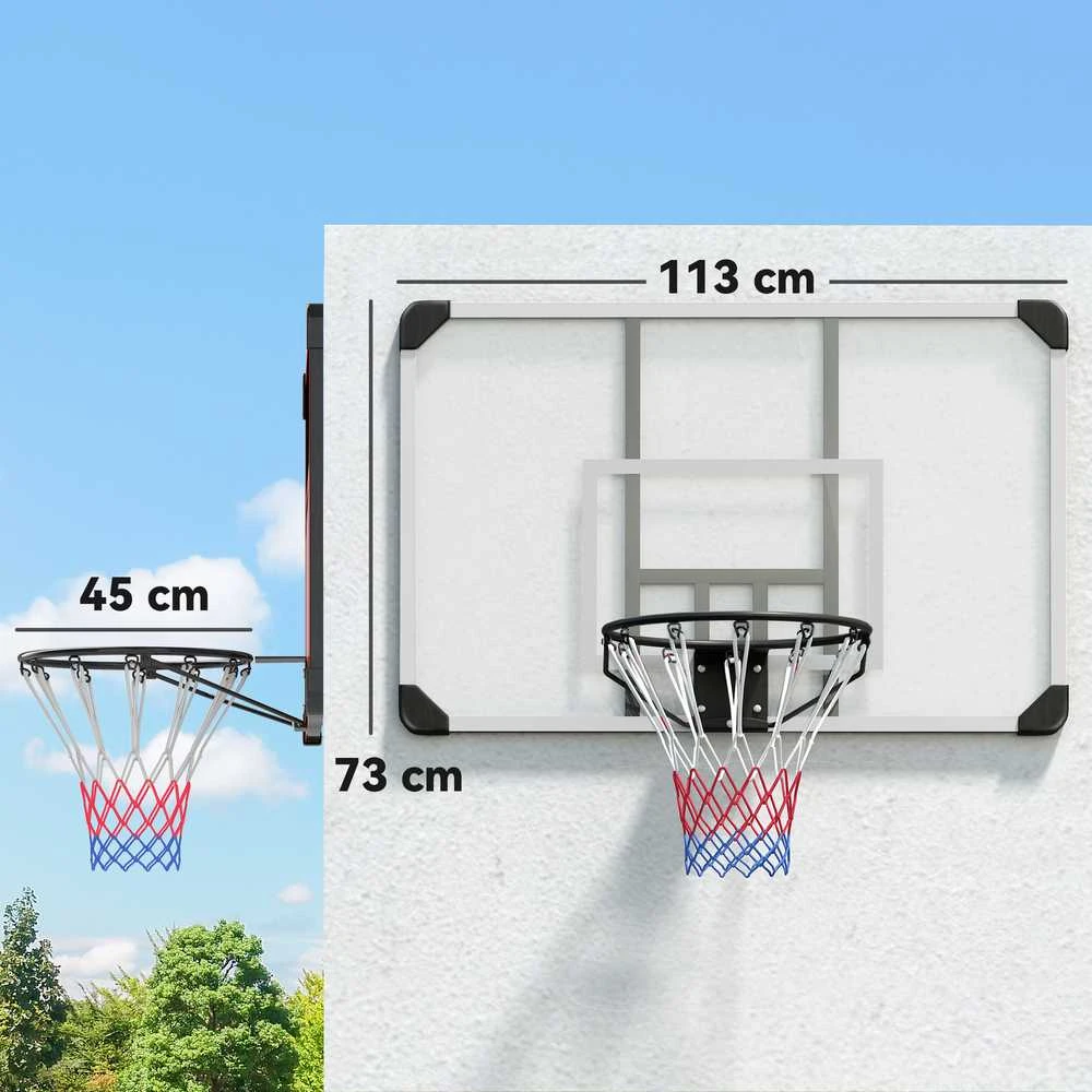 SPORTNOW krepšinio lankas, krepšinio lenta su lanku, krepšinio tinklelis su lenta, montuojamas ant sienos, skirtas naudoti lauke, plieno, 113 x 61 x 73 cm, baltas