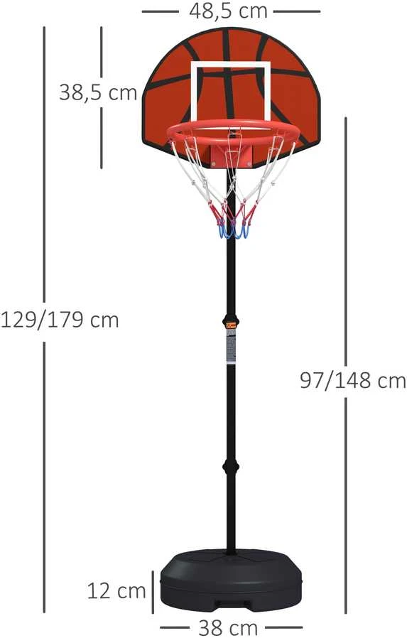 SPORTNOW reguliuojamas krepšinio stovas, krepšinio stovas su magnetiniu smiginiu, 129–179 cm