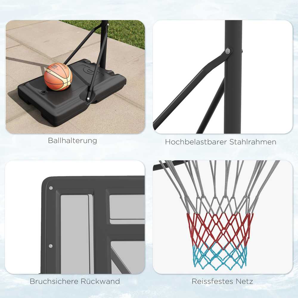 SPORTNOW 2-in-1 krepšinio stovas, 195–370 cm reguliuojamo aukščio krepšinio stovas su plieniniu krepšiu