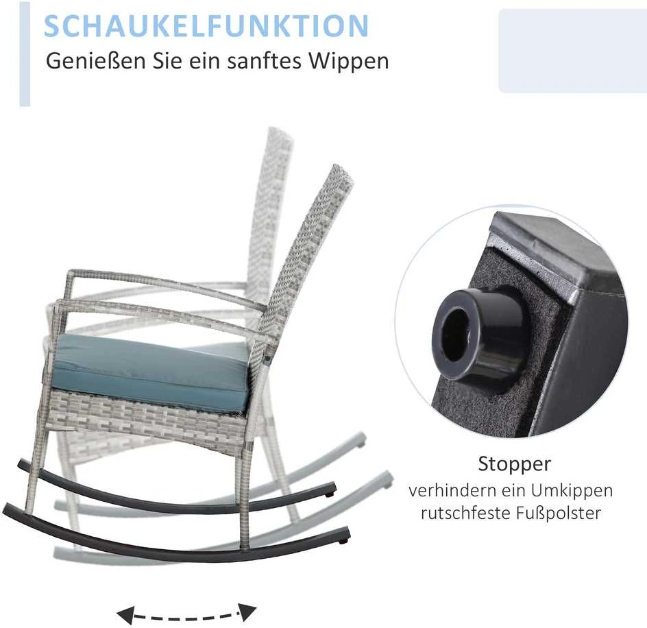Outsunny supama kėdė, sodo krėslas su pagalvėle, poliratanas+metalas, pilka, 66 x 88 x 98 cm