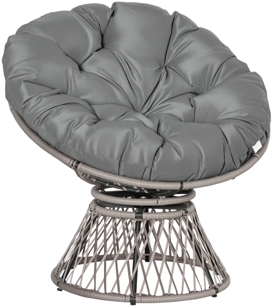 Lauko baldų komplektas "Outsunny" papasano fotelis Pintas fotelis fotelis su pagalvėle 360 laipsnių rotango pilkos spalvos W87 x D97 x H86 cm