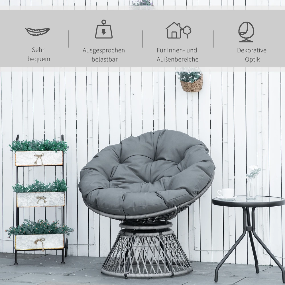 Lauko baldų komplektas "Outsunny" papasano fotelis Pintas fotelis fotelis su pagalvėle 360 laipsnių rotango pilkos spalvos W87 x D97 x H86 cm